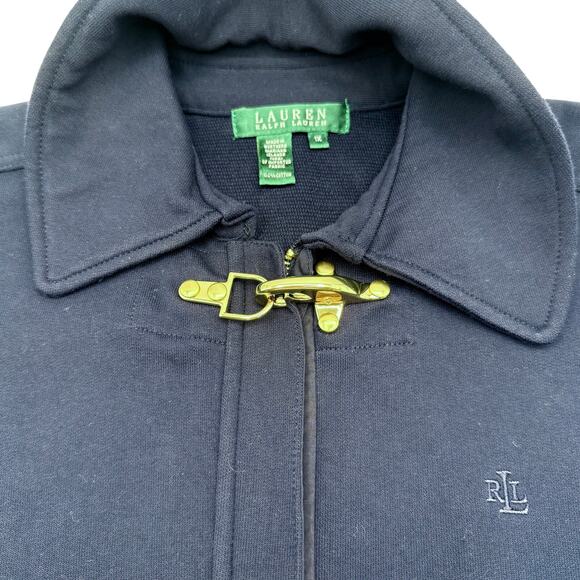 Lauren Ralph Lauren Jacket Gold Clasp 100% Cotton Navy Blue Womens L Classic - Picture 4 of 13